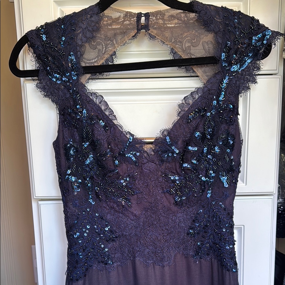 Authentic Marchesa Notte Blue Sequin Embellished Gown for Weddings